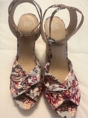 bp Floral Knot Front Ankle Strap Wedge Sandals - Pink/Brown/Cream